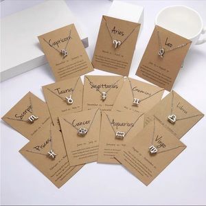 Zodiac Sign Pendant Necklaces Silver Tone Constellation Jewelry Charm Horoscope